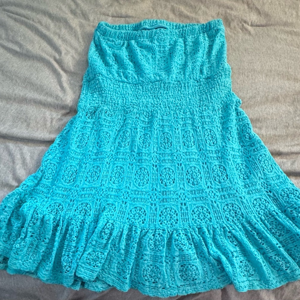 VENUS Blue Maxi Strapless Dress Smocked A-line